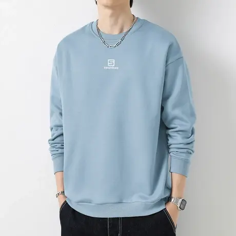 380g重磅纯棉卫衣男秋冬摇粒绒圆领无帽长袖t恤潮牌潮流宽松上衣商品大图