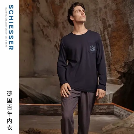 SCHIESSER舒雅25早秋新品男士纯棉格子校园英伦风加大码家居套装商品大图
