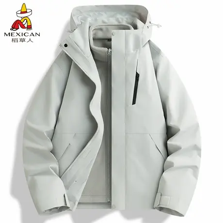 稻草人浅灰冲锋衣男2025新款秋冬户外防风防水登山服宽松夹克外套图片