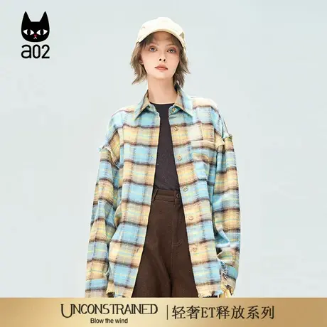 a02【ET释放系列】宽松格子衬衫女2025新款秋季衬衣外套通勤穿搭商品大图