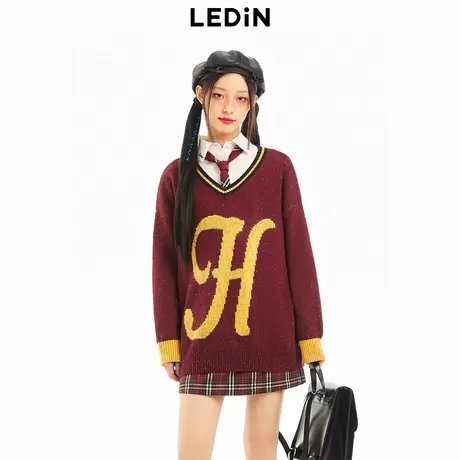 【清仓】乐町字母针织衫早秋季新品V领线套衫女C2EED4336商品大图