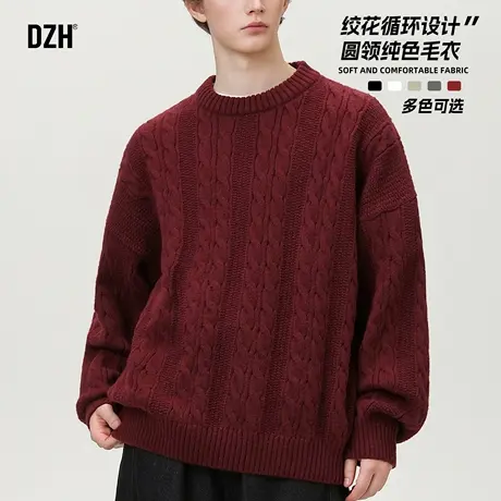 男生安可拉红提花毛衣男圆领秋季套头针织衫长袖宽松上衣2025新款图片