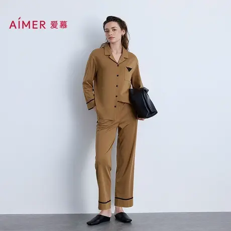 爱慕以爱之名-都市漫步秋冬睡衣女棉质翻领长袖长裤套装AM46B581商品大图
