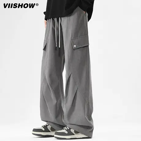 VIISHOW美式工装伞兵裤男士秋季2025新款宽松直筒阔腿休闲运动裤商品大图