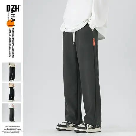 男士美式直筒裤男秋季休闲裤直筒垂感华夫格裤子休闲百搭2023新款商品大图