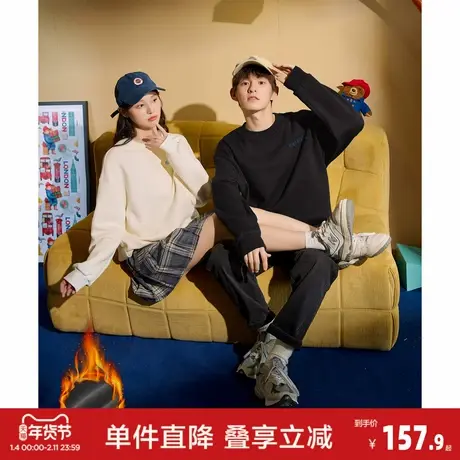 唐狮2025冬季新款加绒款圆领卫衣情侣同码韩系穿搭宽松设计潮流商品大图