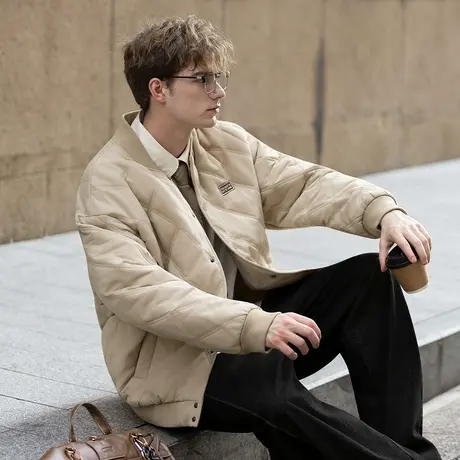 唐狮秋冬季棉服男棒球领菱格设计感简约短款夹克男冬装外套TUTA图片