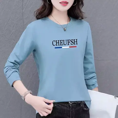 恋上17号纯棉打底衫女t恤春秋2023新款宽松秋装内搭长袖上衣商品大图