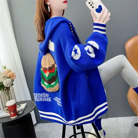 设计感连帽毛衣开衫女秋季2022年新款宽松慵懒风百搭针织外套上衣商品大图