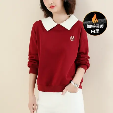 【11月16日8折上新】POLO领撞色刺绣套头卫衣宽松加绒保暖上衣女商品大图