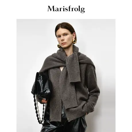 【轻密针织】Marisfrolg玛丝菲尔秋季灰色V领山羊绒宽松针织开衫图片