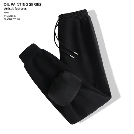 真维斯LIFE黑色运动裤女春秋2023新款爆款宽松显瘦束脚裤休闲卫裤图片