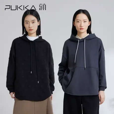 蒲PUKKA 原创女装秋冬经典慵懒宽松连帽抓绒卫衣套头长袖上衣商品大图