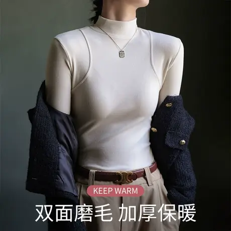 半高领保暖内衣女加绒加厚内搭秋冬季磨毛长袖打底衫2023新款上衣商品大图