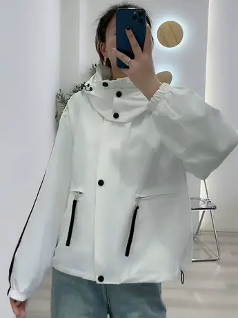 2023新款春秋款短款拼接宽松外套女韩版时尚夹克休闲上衣休闲女装图片