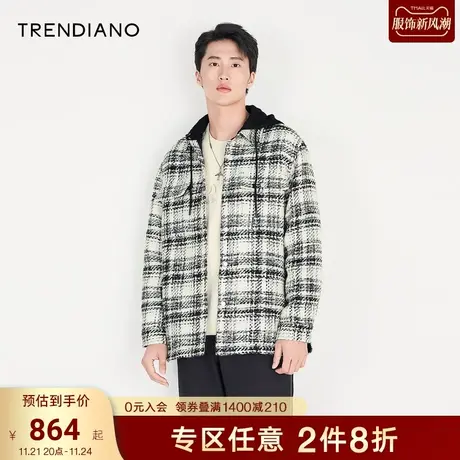 TRENDIANO官方男装冬季新款复古连帽小香风夹克外套男士潮牌图片