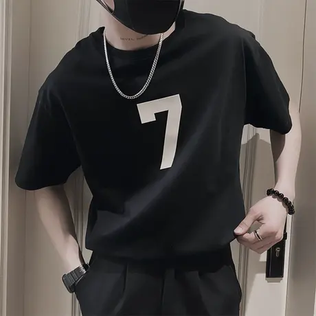 2023短袖t恤夏季体恤数字印花高级感潮男小众半截袖潮牌休闲半袖商品大图