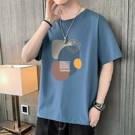 短袖t恤男士夏季薄款设计感小众印花体恤男青少年休闲宽松上衣服T商品大图