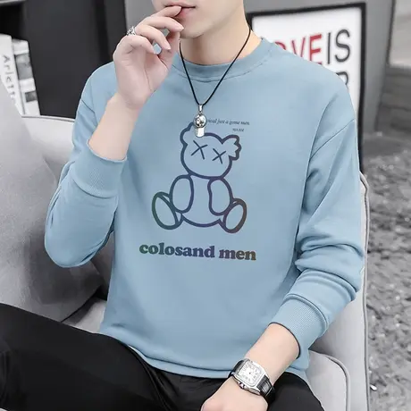 男士卫衣2024新款圆领长袖t恤秋冬加绒加厚宽松潮牌小熊无帽上衣商品大图