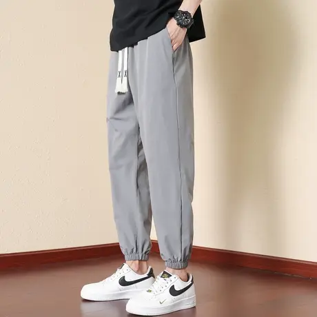 休闲裤男夏季新款冰丝速干束脚九分裤男士潮牌松紧腰宽松运动长裤商品大图