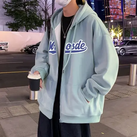 港风潮牌卫衣男春秋季新款宽松印花外套连帽拉链开衫休闲情侣高街图片