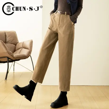 哈伦裤女秋冬2023新款老爹裤驼色裤子休闲宽松女裤加绒阔腿萝卜裤商品大图