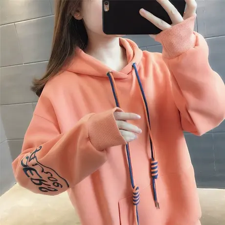 爆款女连帽设计感卫衣2023秋季新款刺绣字母百搭休闲女士外套洋气图片