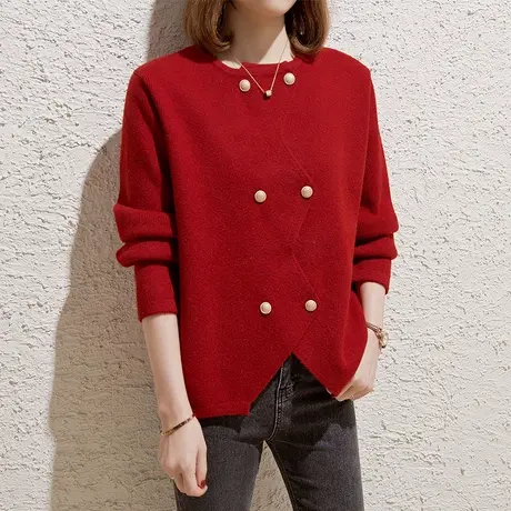 圆领针织开衫女2023秋装新款宽松外穿上衣加厚设计感小众毛衣外套商品大图