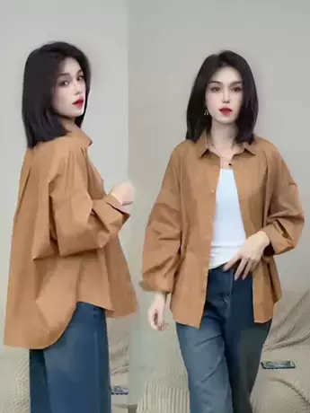 衬衫女长袖秋季新款小清新休闲上衣赫本风小众设计感宽松外搭衬衣图片
