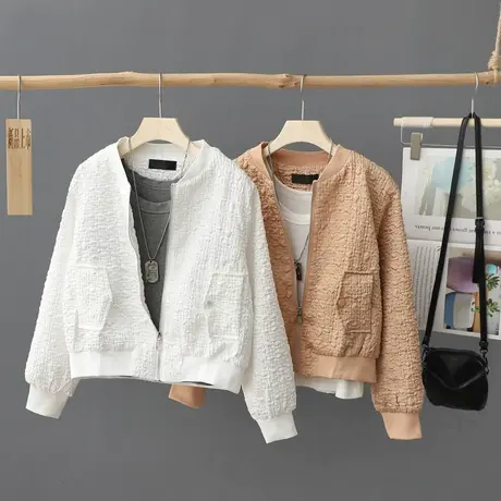 小众气泡短外套女秋装2024年新款韩版小个子休闲夹克衫洋气棒球服图片