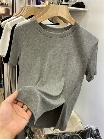 短袖t恤女2021夏装新款韩版ins潮设计感小众下摆开叉半袖体恤上衣商品大图