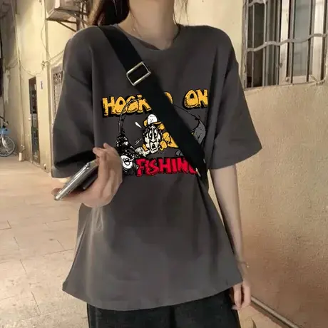 ins超火短袖t恤女夏装2025年新款宽松韩版潮学生半袖chic港味上衣商品大图