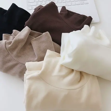纯色简约高领长袖T恤女2023秋冬季新款宽松德绒打底衫内搭上衣潮商品大图
