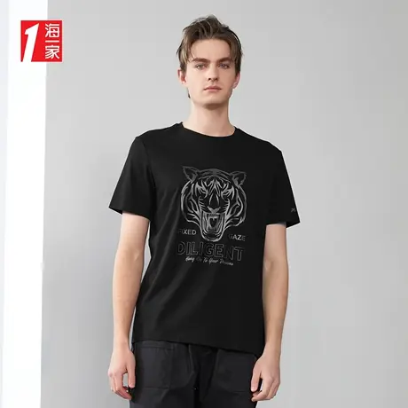 海一家时尚动物印花短T夏季舒适圆领休闲短袖T恤男图片