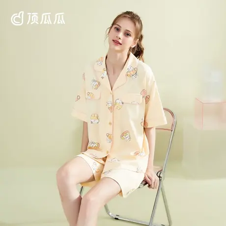 顶瓜瓜2022年新款夏女纯棉睡衣短袖大码冰爽卡通外穿家居服两件套商品大图