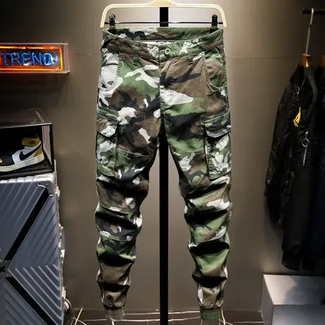 香港潮牌夏季款迷彩工装裤男宽松束脚男士休闲长裤子男韩版潮流男图片