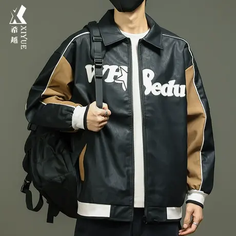 希越棒球服撞色皮衣夹克男士秋冬季美式小众高级感潮流飞行员外套商品大图