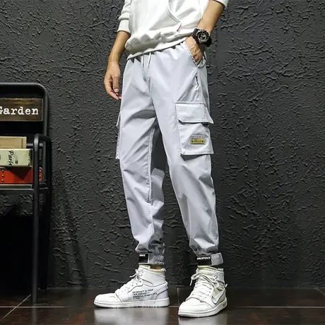 夏季工装裤子男士韩版潮流冰丝阔腿九分运动潮牌宽松直筒休闲长裤商品大图