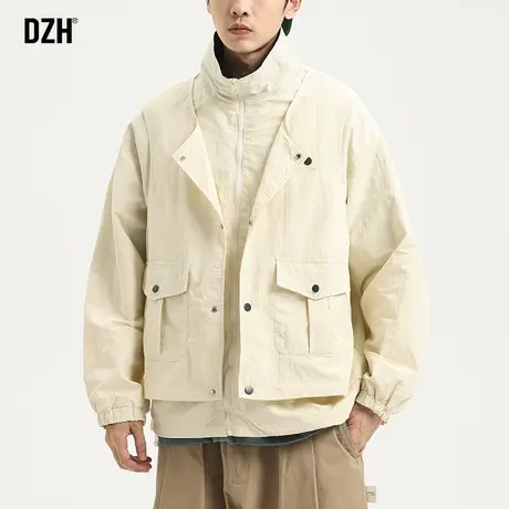 男士美式复古外套秋款男假两件上衣立领工装夹克户外冲锋衣登山服商品大图