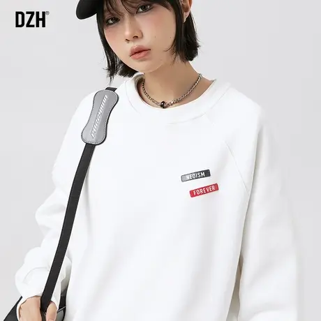 情侣白色卫衣男美式重磅春秋季男装2023新款休闲上衣圆领宽松衣服图片