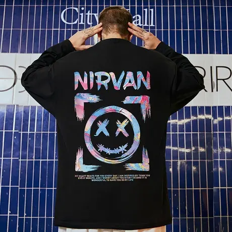 oversize港风潮牌国潮嘻哈小恶魔纯棉T恤男潮宽松大码男长袖春秋商品大图