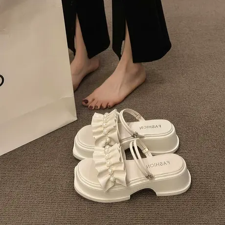 一鞋两穿厚底松糕凉鞋女2023夏季新款韩版凉拖仙女风花朵露趾拖鞋商品大图