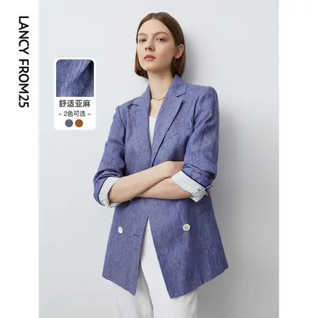 朗姿亚麻高级感气质复古职业修身西装外套2023年春季新款西服上衣图片