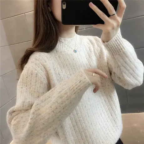 加厚半高领毛衣女秋冬2023新款套头洋气内搭针织打底衫女长袖上衣商品大图