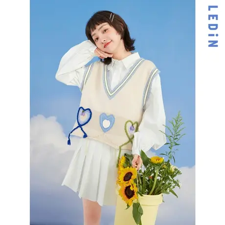 乐町爱心撞色毛衣背心休闲秋季新款外搭针织衫马甲女春秋上衣外搭图片