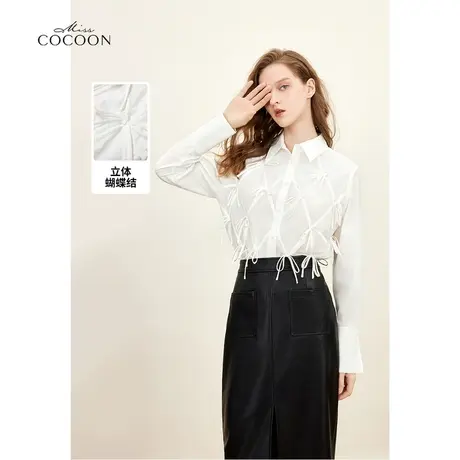 missCOCOON法式设计感白衬衫女2023秋季新款翻领蝴蝶结衬衣上衣冬商品大图