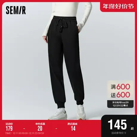[商场同款]森马休闲裤女束脚卫裤运动冬2023新款刺绣抓绒长裤百搭商品大图