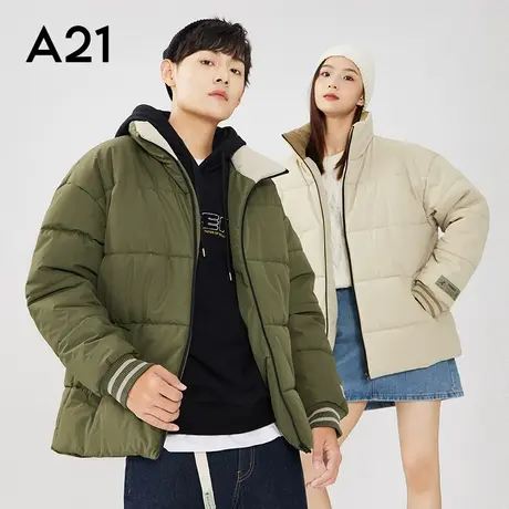 A21outlets秋冬男装宽松立领长袖外套保暖字母印花青年男棉衣潮商品大图