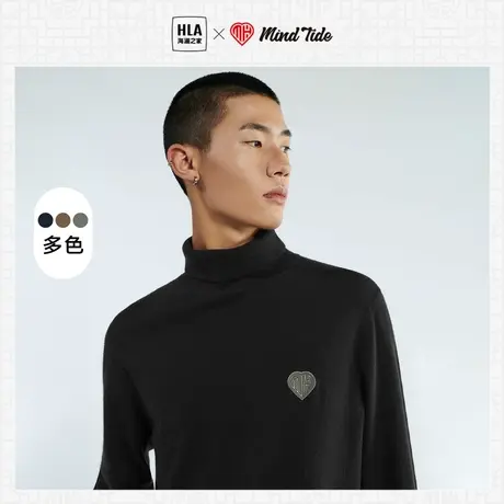 HLA/海澜之家中国心长袖针织衫秋新款质感小标可翻高领毛衣男图片