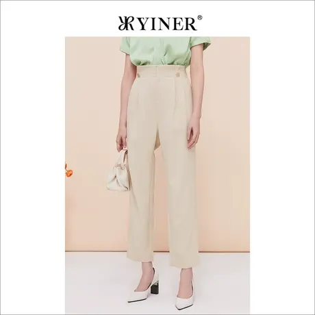YINER音儿专选女装夏季百搭休闲裤通勤杏色垂感长裤商品大图